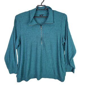 Womens Torrid Teal Ribbed 1/4 Zip Pullover Sweatshirt Rayon Blend Long Sleeves 4